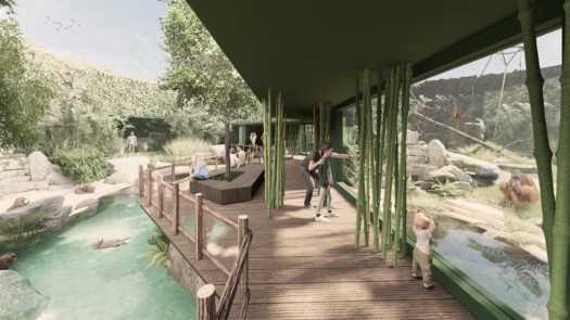 Visualisation of visitor paths through the outdoor enclosure of the new Orangutan House. (Visualization: Heinle, Wischer und Partner Freie Architekten) Visualisation of visitor paths through the outdoor enclosure of the new Orangutan House.
