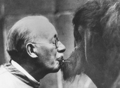 Zoodirektor Prof. Brandes mit Orang-Utan
